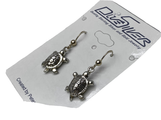 New Peter Stone Fine Sterling Silver 925 11x18mm Sculpted Turtle Dangle Earrings