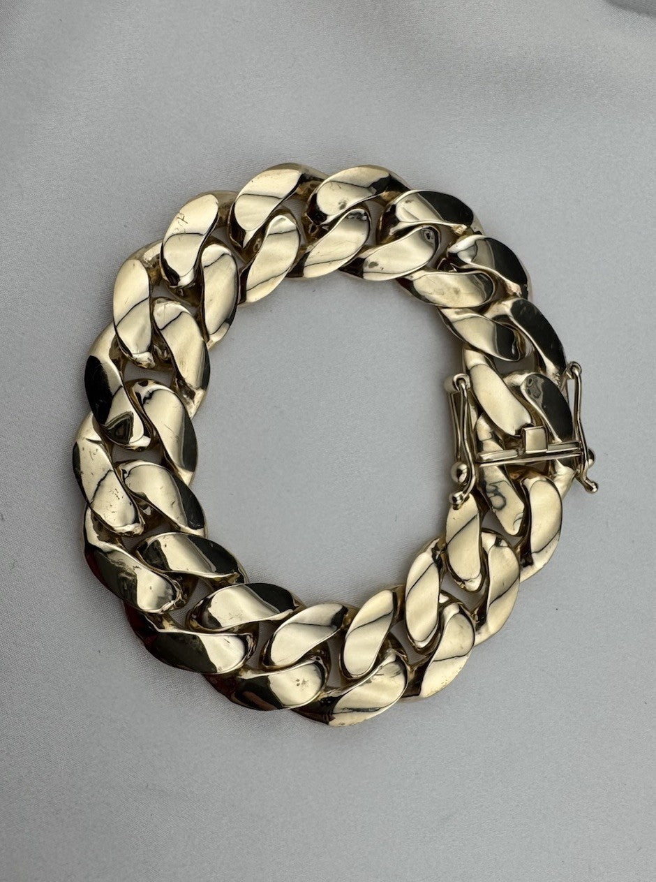 14K Yellow Gold Miami Cuban Link Bracelet 17.6mm 8.2” 45.8G Semi-Solid Box Lock