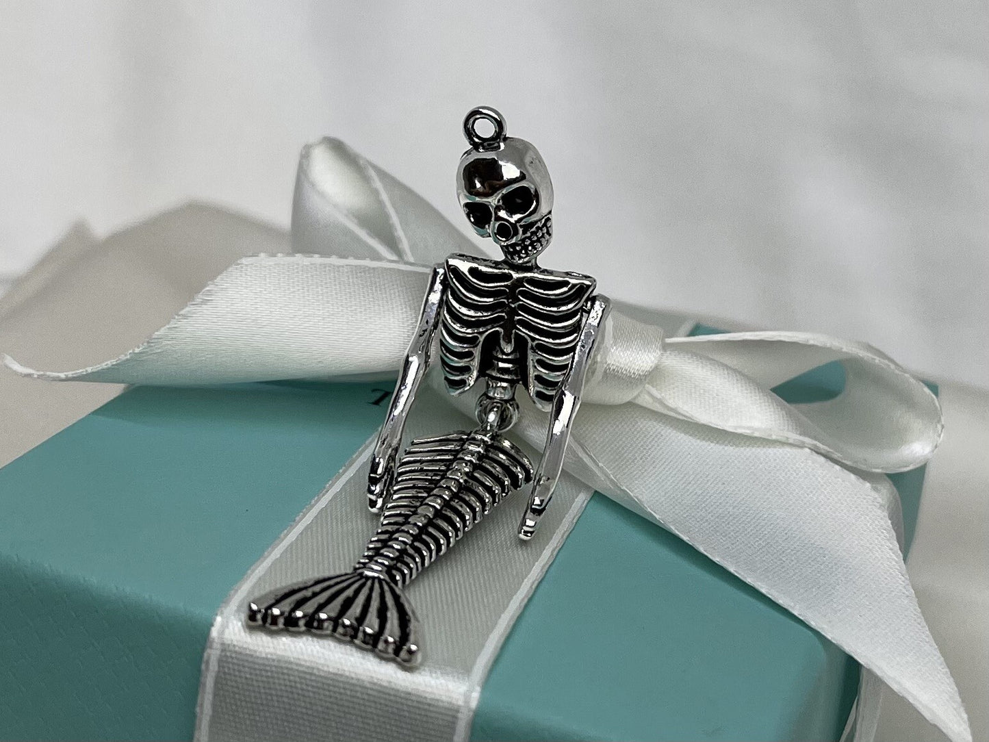 Large 73mm Moveable Skeleton Mermaid Pendant Silver Zinc Alloy Metal Handmade