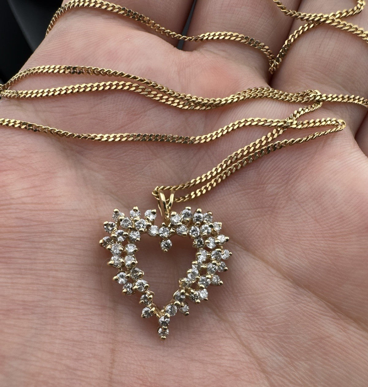 18K Solid Gold Open Heart Diamond Necklace Timeless 21in Pendant 6.8G