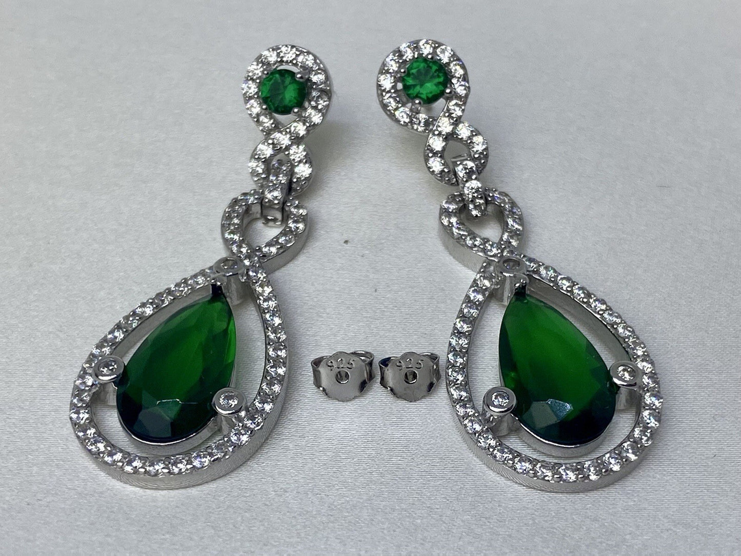 Broadway 1 Sterling Silver 925 16x43mm Green Drop Dangle Earrings Cubic Zirconia