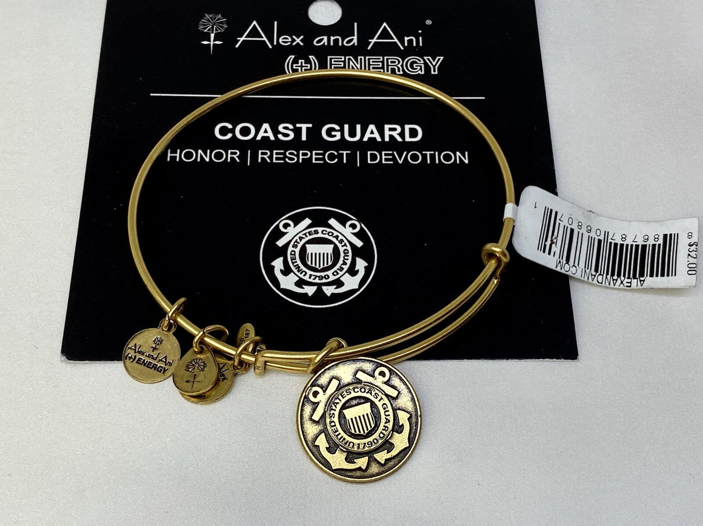 Alex and Ani US Coast Guard Honor Rafaelian Gold Charm Bangle Bracelet