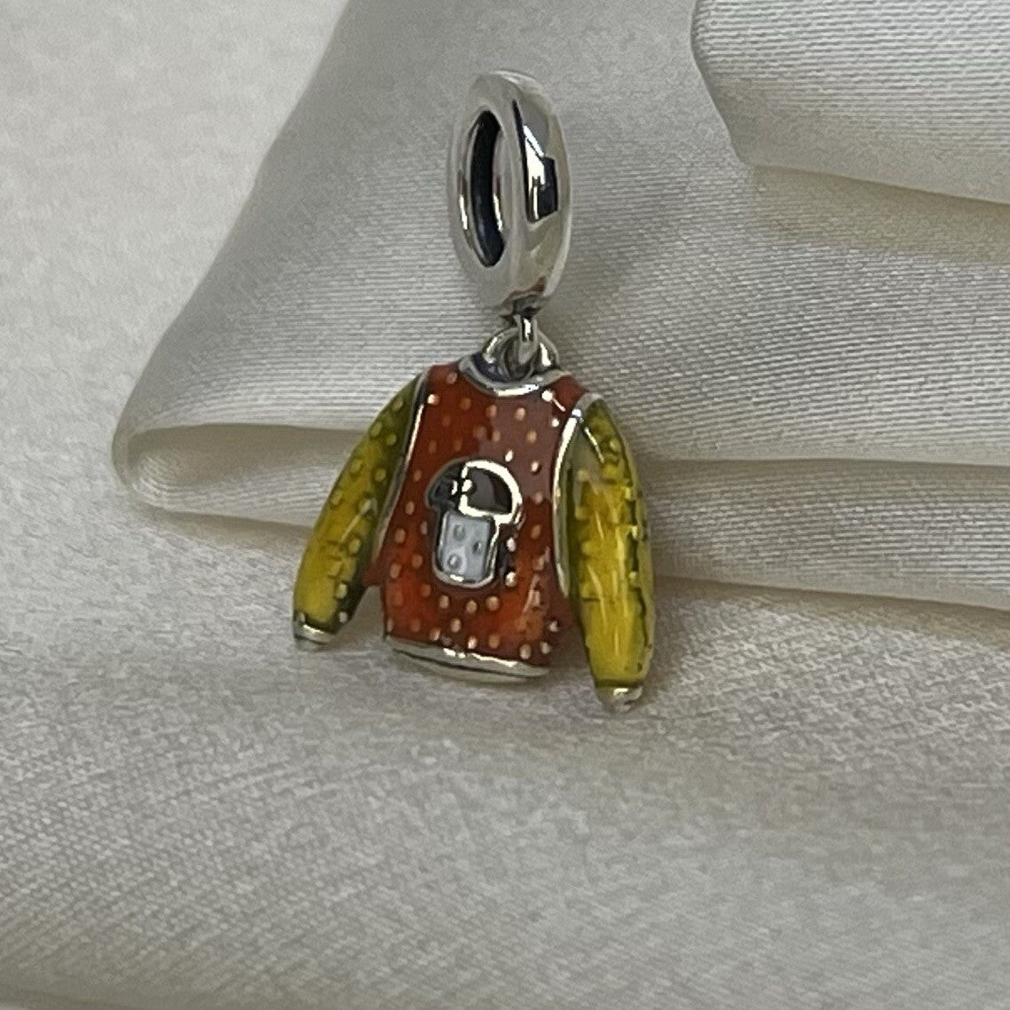 Sterling Silver 925 European Dangle Enamel Cute Vibrant Mushroom Sweater Charm