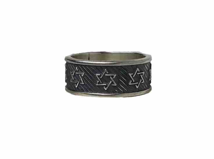 Sterling Silver 925 Star Of David Unisex Black Outer 8mm Band Ring Size 6.75