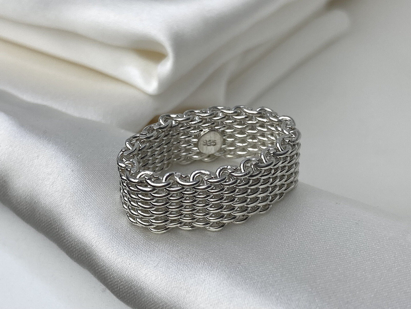 Sterling Silver 925 Mesh 8.5mm Flexible Band Ring By Beltran Jewelry
