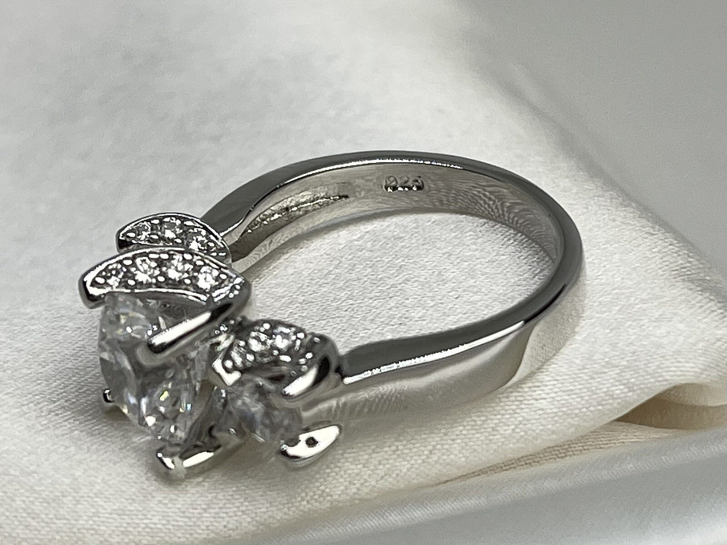 Princess Three Stone Engagement Cubic Zirconia Ring Rhodium Sterling Silver 925