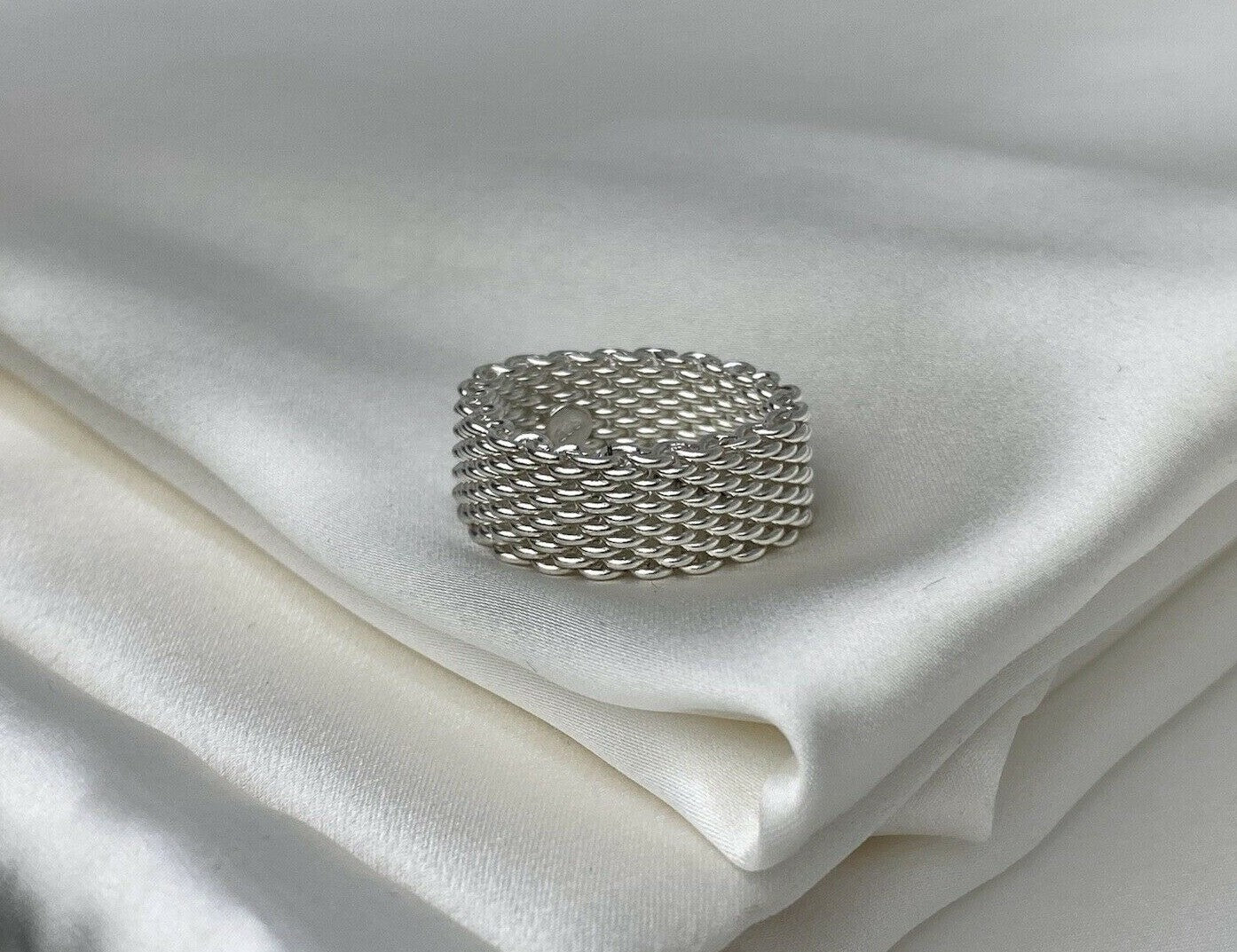 Sterling Silver 925 Mesh 8.5mm Flexible Band Ring By Beltran Jewelry