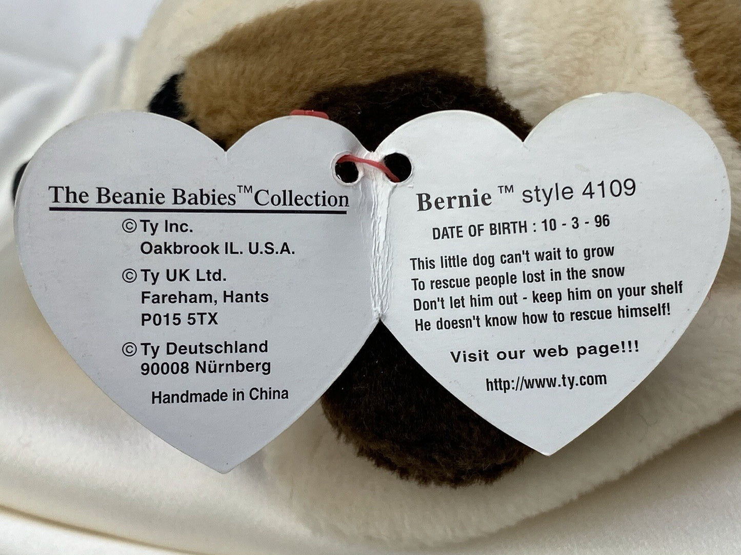Rare Retired Ty Beanie Baby Bernie The Dog 1996 P.V.C. Pellets W Numerous Error