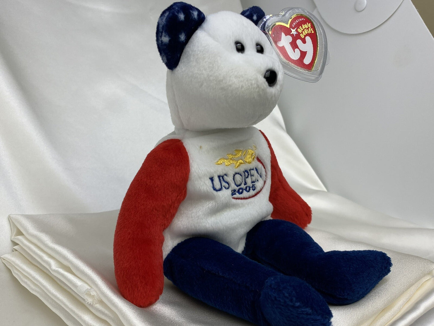 Ty Beanie Baby Smash The US Open Tennis Bear Plush W Hang Tag Protector 2005