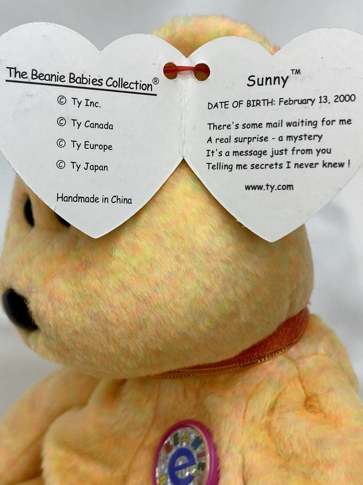 Oso Ty Beanie Baby Sunny Retirado Raro 2000 Menta Gránulos P.E. Con Errores