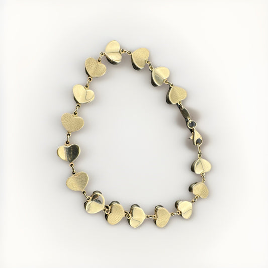 Pulsera de eslabones con dijes de corazones de oro amarillo de 14 quilates, 7,75 pulgadas, 9 mm, 6,3 g, hecha en Turquía