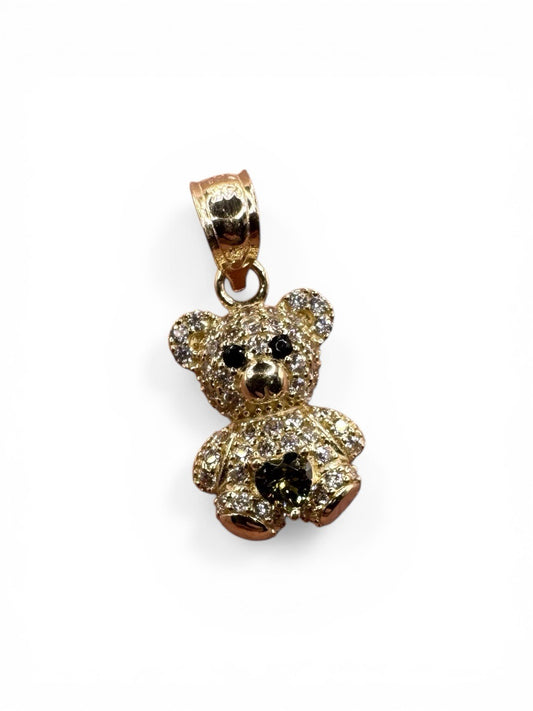 Colgante de oso de peluche de oro de 14 quilates, diamante sintético verde, 19.19x9.92mm 1.3G Beltran Jewelry