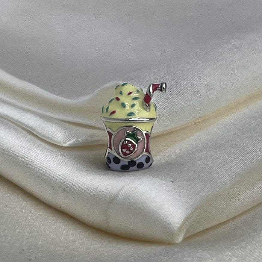 Sterling Silver 925 Enamel Vibrant Fruit Smoothy Health Drink Charm