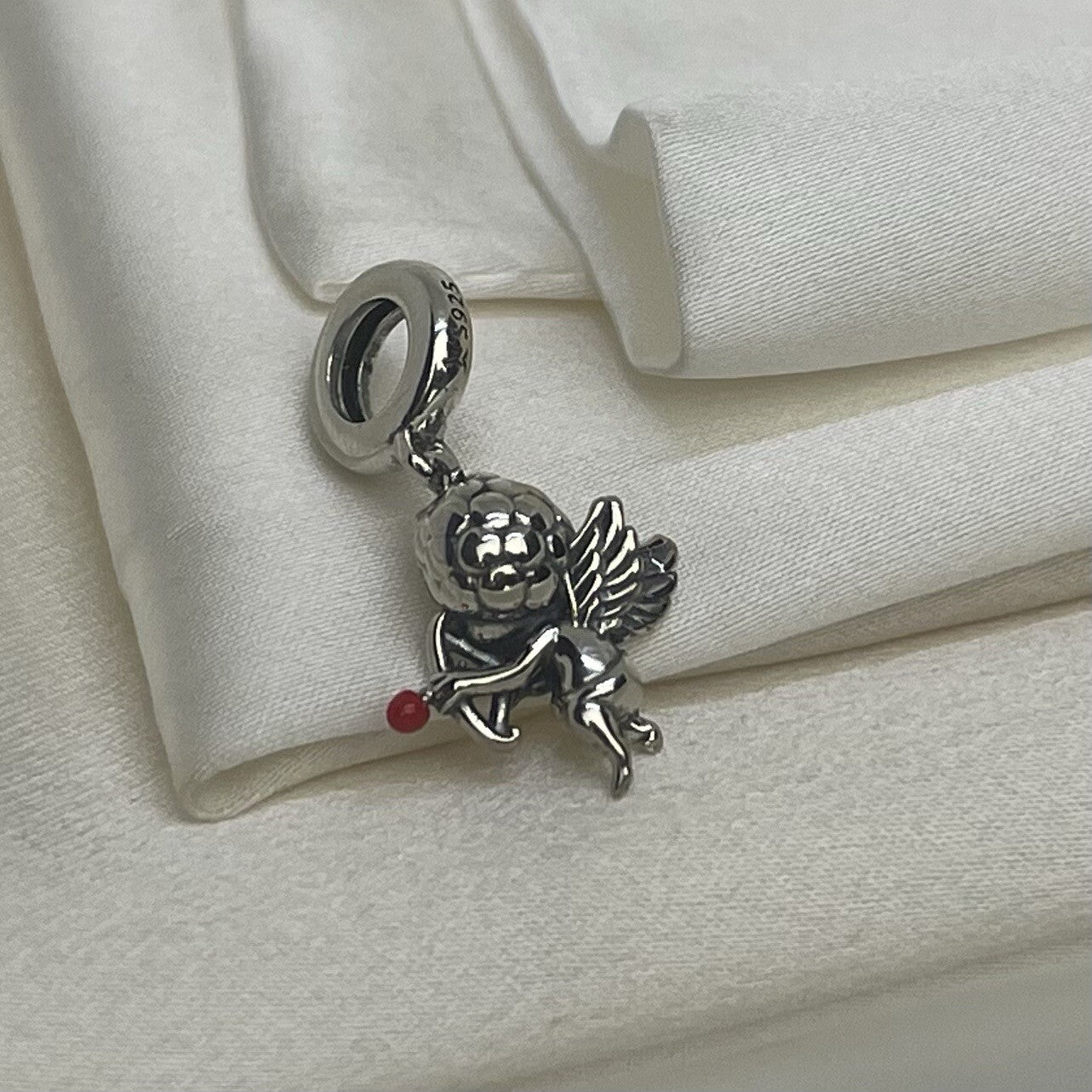 Sterling Silver 925 Enamel Valentine Cupid Angel Love Bow and Arrow Dangle Charm