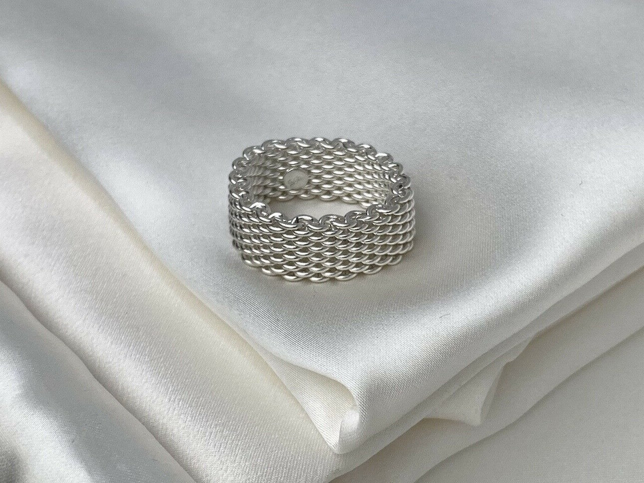 Sterling Silver 925 Mesh 8.5mm Flexible Band Ring By Beltran Jewelry