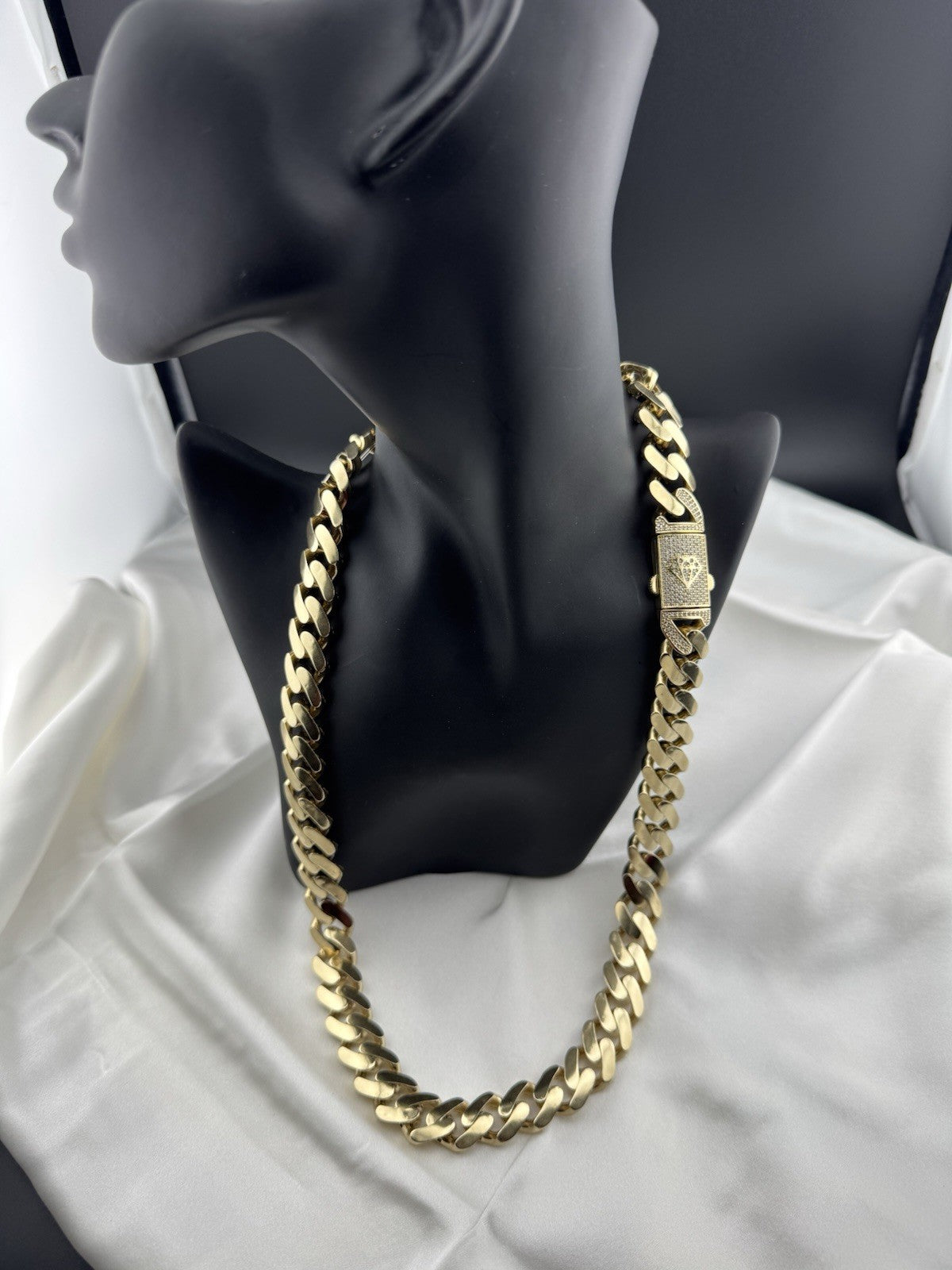 14K Yellow Gold Miami Cuban Link Chain Necklace 14.7mm 24.5 76.4 Gram Semi-Solid