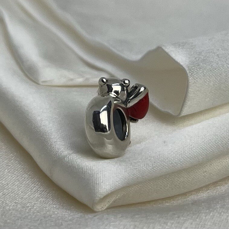 Sterling Silver 925 European Enamel Heart Anime Bear Squirrel Character Charm