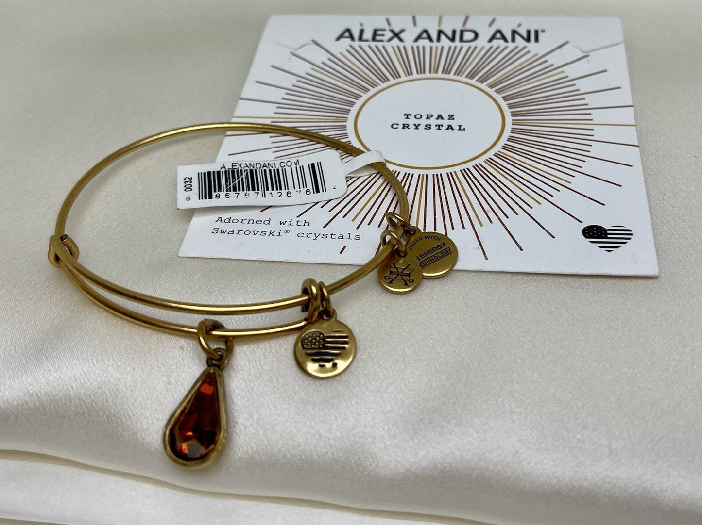 Alex and Ani Swarovski Teardrop Topaz Birth Stone Rafaelian Gold Charm Bangle