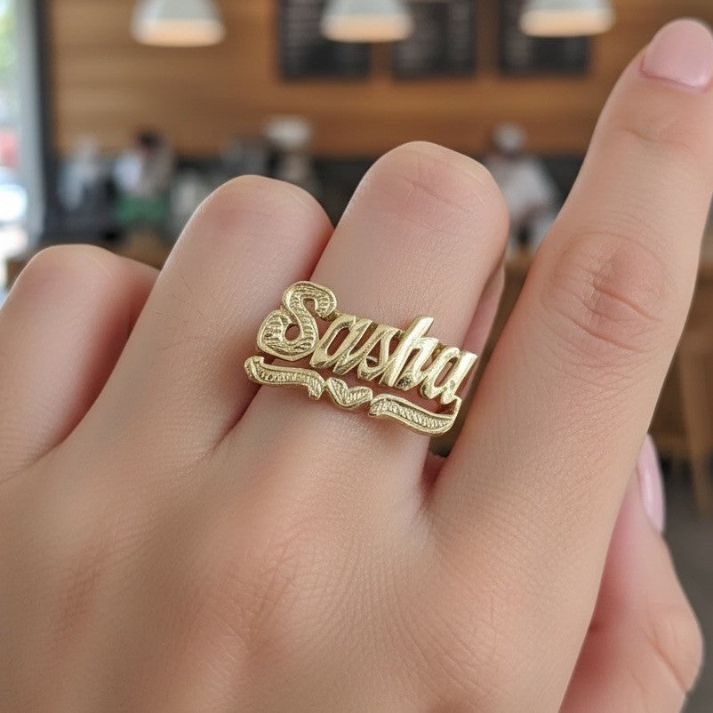 Beltran Jewelry Sasha Handmade Name Ring 14K Gold Heart Tail Design 5.1G Sz 7