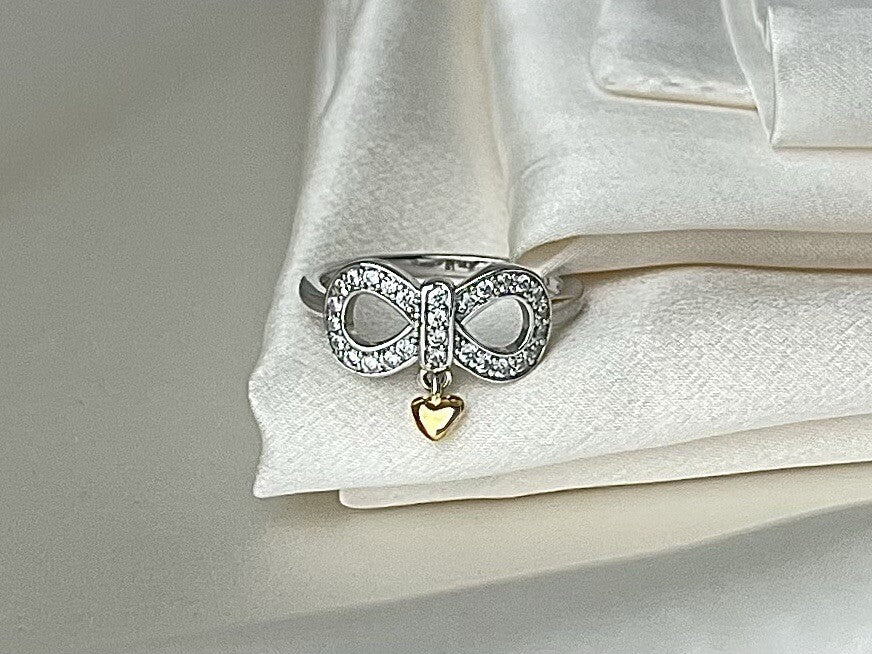 Anillo de oro colgante con corazón, infinito para siempre, de plata de ley 925 con circonitas cúbicas pavé