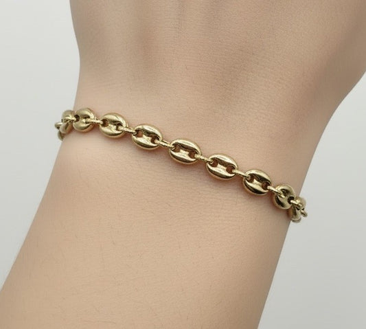 Pulsera de tobillo marinera/ancla inflada de oro amarillo de 14 quilates de 22,86 cm y 5,30 mm, 7,7 gramos