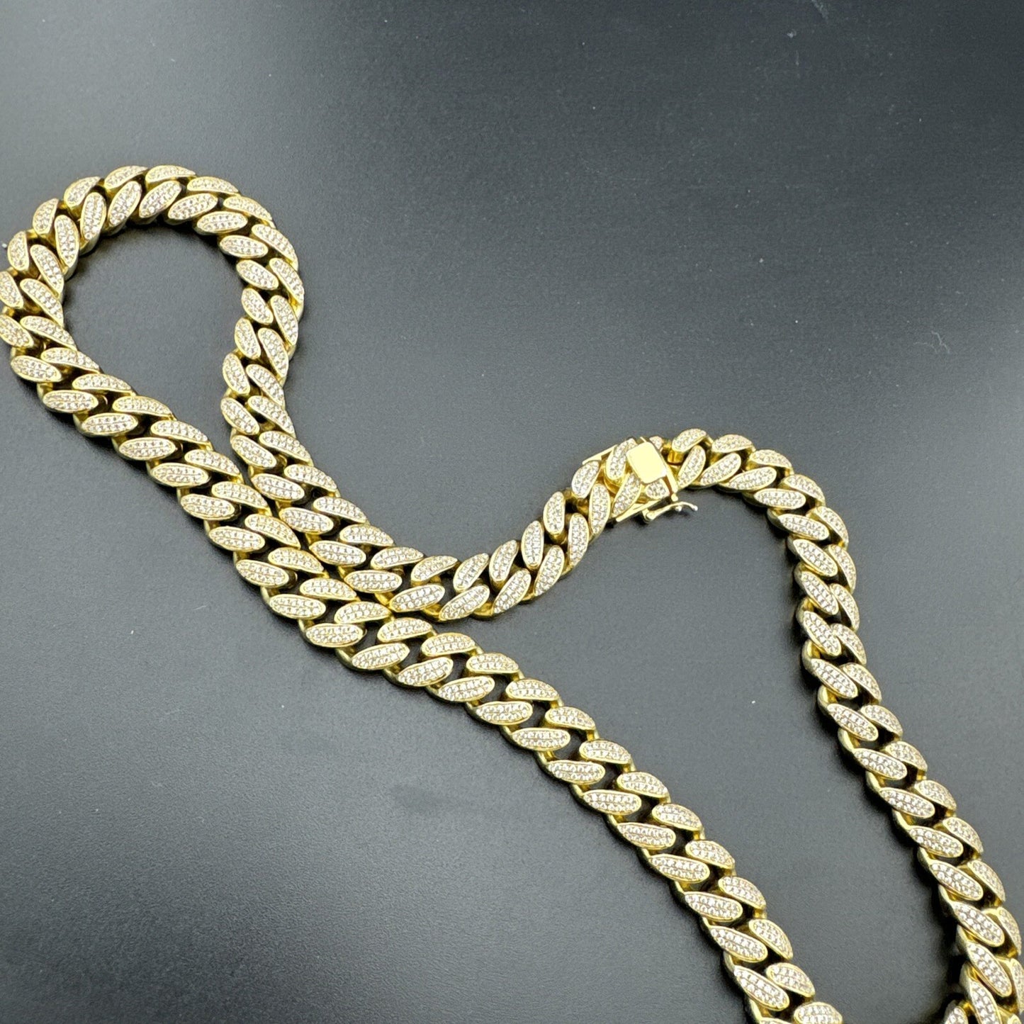 Sterling Silver 925 191G Gold Plated Miami Cuban Chain Fully Iced, 22in, 11.65mm