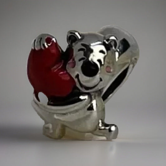 Dije de personaje de plata esterlina 925 esmaltado europeo con corazón de anime, oso y ardilla