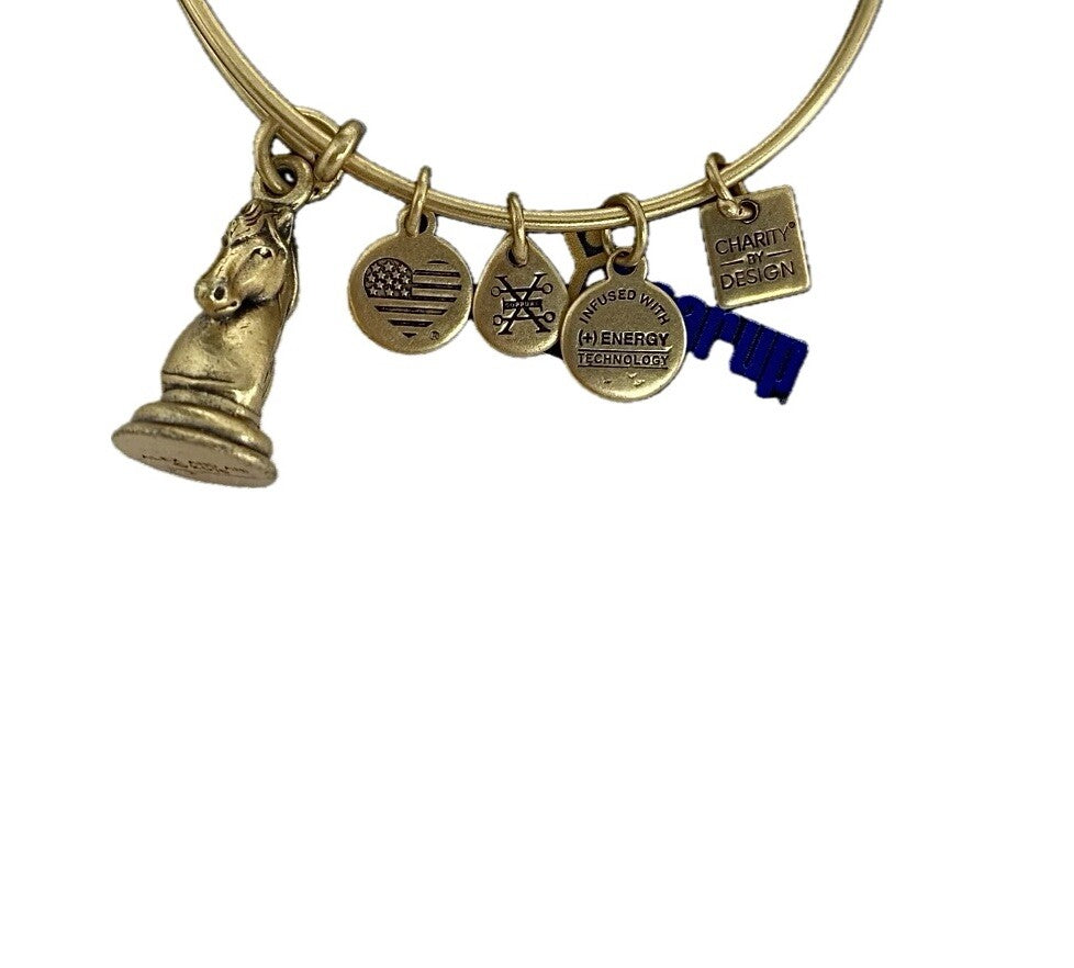 Alex and Ani  The Knight Horse Chess Piece Refaelian Gold Tone Charm Bracelet