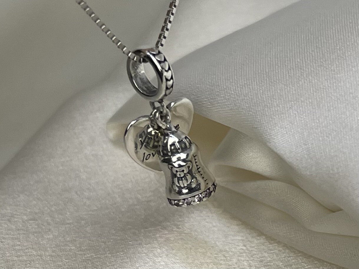 Sterling Silver 925 Baby Foot Bear Bottle You Are Loved Heart Pink Necklace