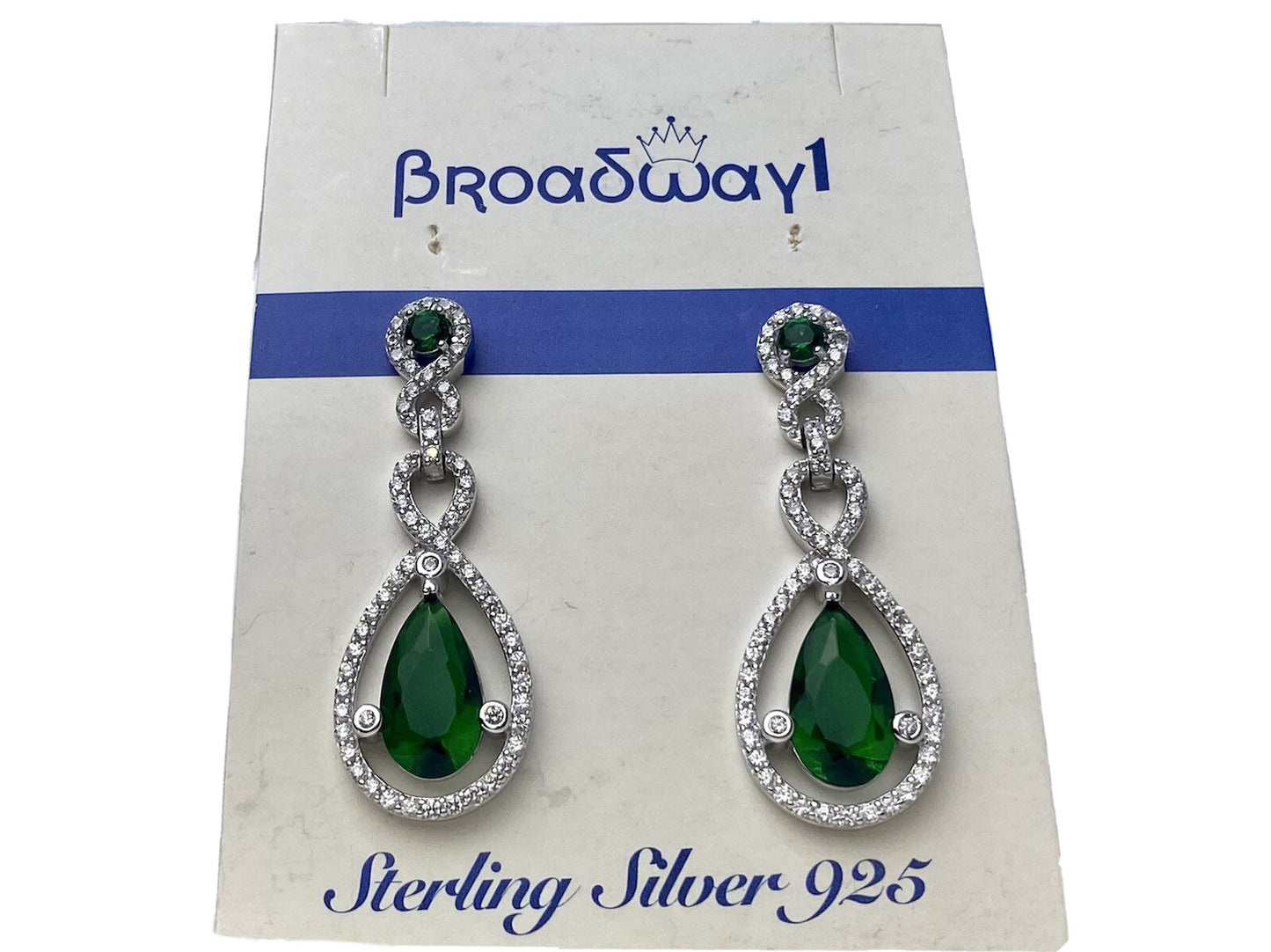 Broadway 1 Sterling Silver 925 16x43mm Green Drop Dangle Earrings Cubic Zirconia