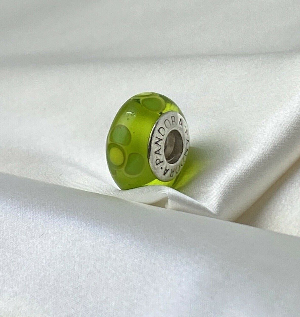 Pandora ALE 15mm Cristal Murano Plata de Ley 925 Charm Flores Verde Lima