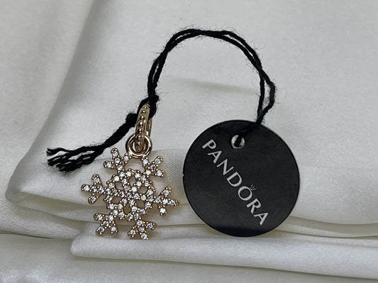 Pandora Rose Gold ALE R Sparkling Snowflake 23mm Dangling Charm Cubic Zirconia