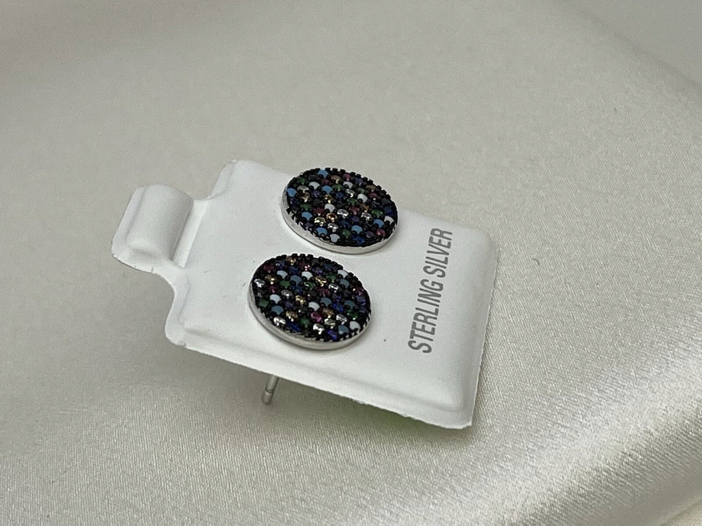 New Sterling Silver 925 10mm Round Stud Earrings Multicolor Cubic Zirconia Stone