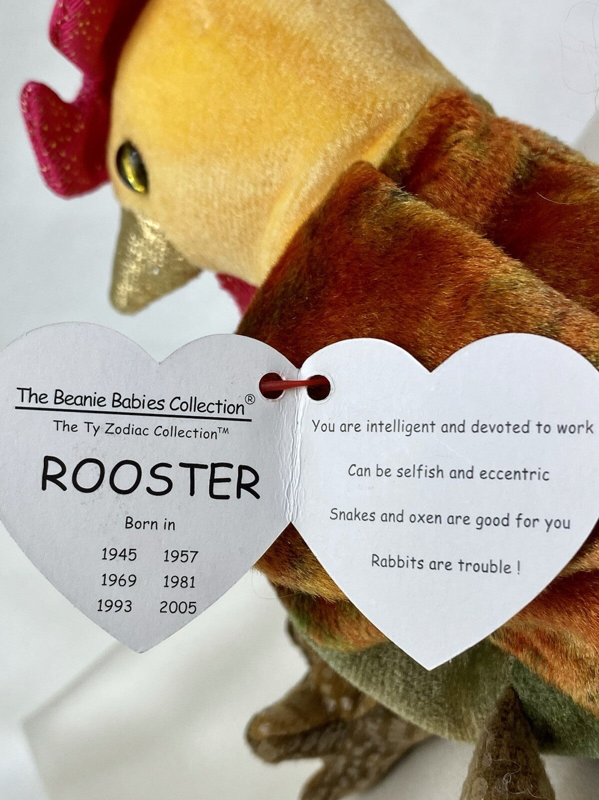 Rare Retired Ty Beanie Baby Rooster Zodiac 2000 Mint P.E. Pellets With Errors