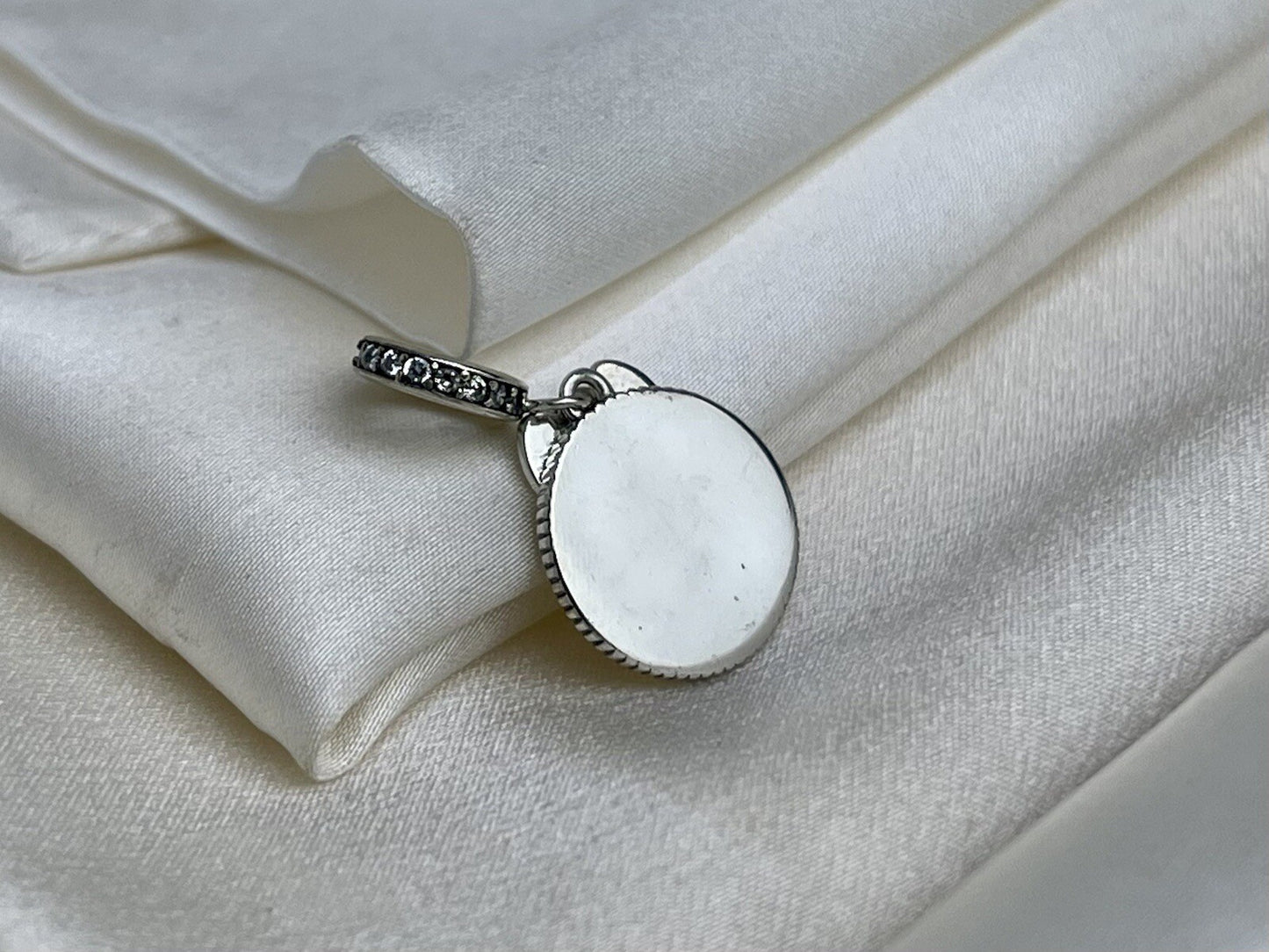 Sterling Silver 925 Enamel Beige Bow Bunny Pearl Cubic Zirconia Dangle Charm