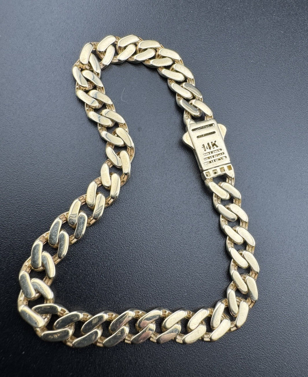 14K Gold Miami Cuban Bracelet 7.5in 6.70mm 9.5G CZ Emblem Bail Push Lock *