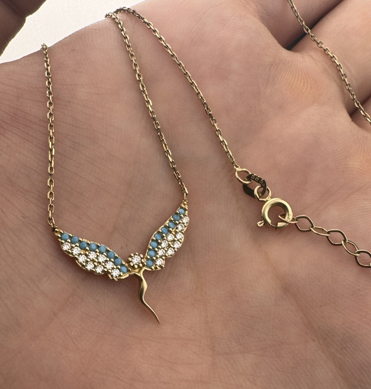 14K Gold Perfectina Chain 18in Adjustable Necklace Angel Wing Pendant 3.1 Grams