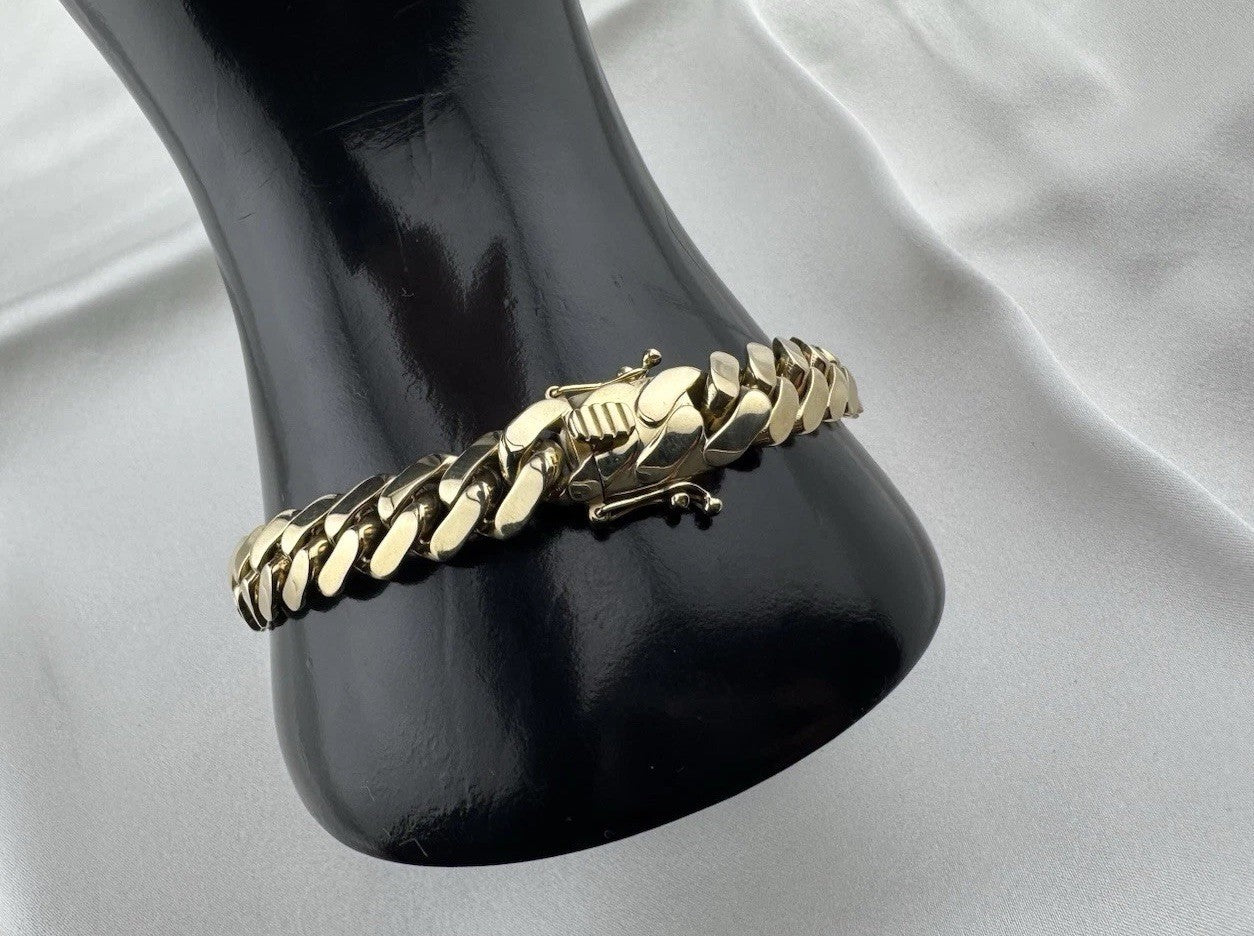 14K Gold Semi Solid Miami Cuban Link Chain Bracelet 9.76mm 8.5 Inch 19.7 Grams