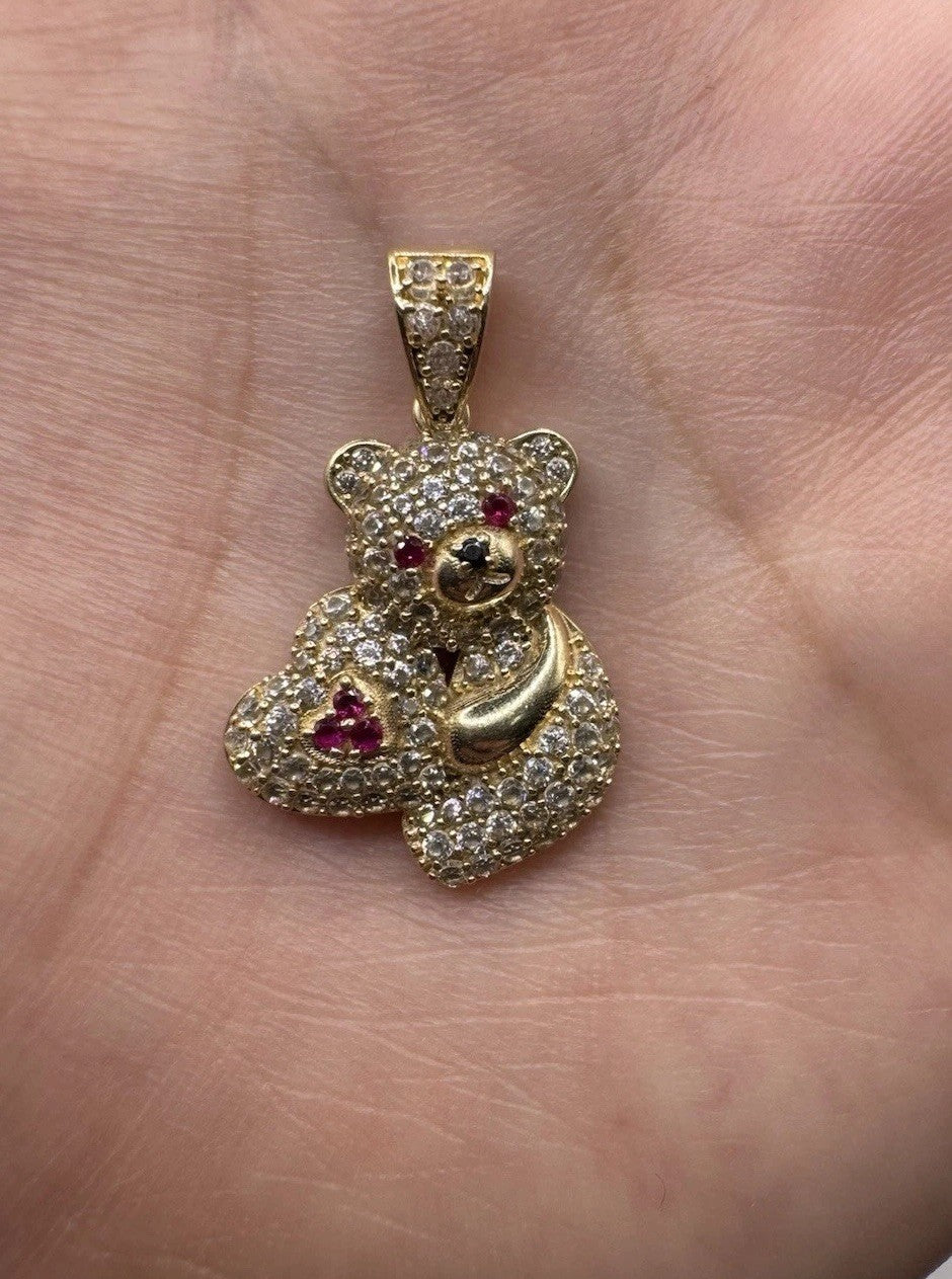 14K Gold Teddy Bear Pendant Sim Diamond Charm 27.88x17.40mm 4.2G Beltran Jewelry