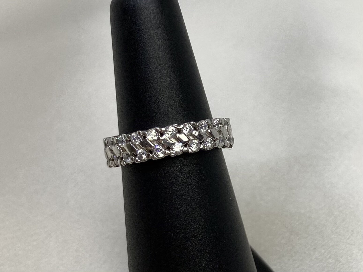 Eternity Band Cubic Zirconia Ring Rhodium Plated Sterling Silver 925 Size 5.25
