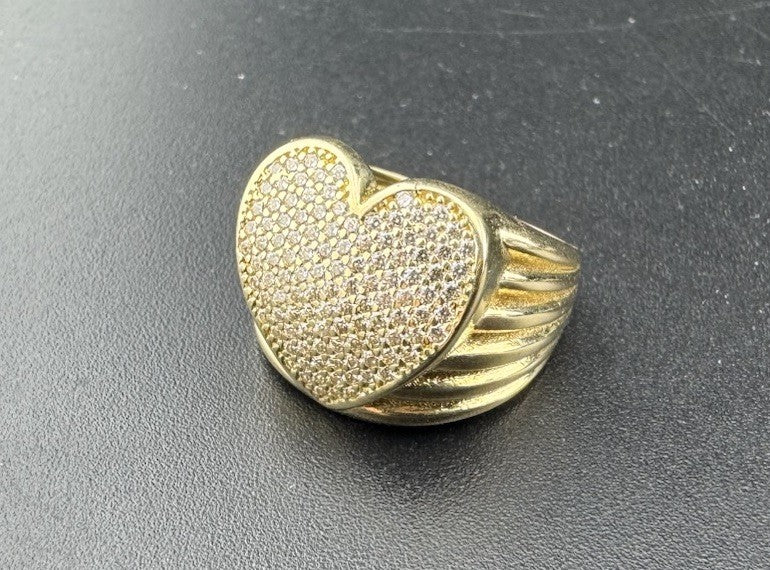14K Gold Beltran Heart Ring Sz 6.5 Small 20mm 5.2 Gram Pave Textured Sim Diamond