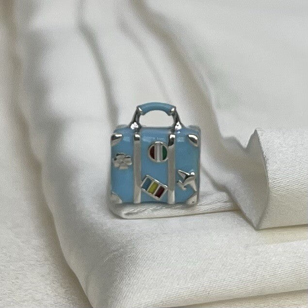 Encanto de plata de ley 925 esmaltado europeo de equipaje de viaje Kawaii
