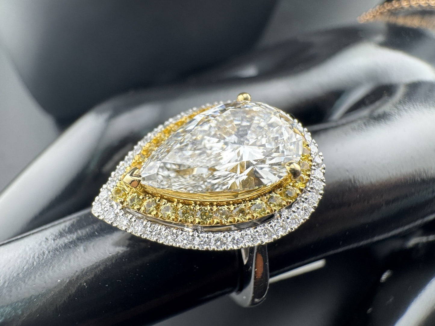 18K White Gold Large Pear Lab Diamond Ring 21mm 15x9m Pave Yellow & Clear Sz4.75