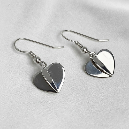 $100 QVC New Sterling Silver 925 Double Sided Heart Dangle Earrings