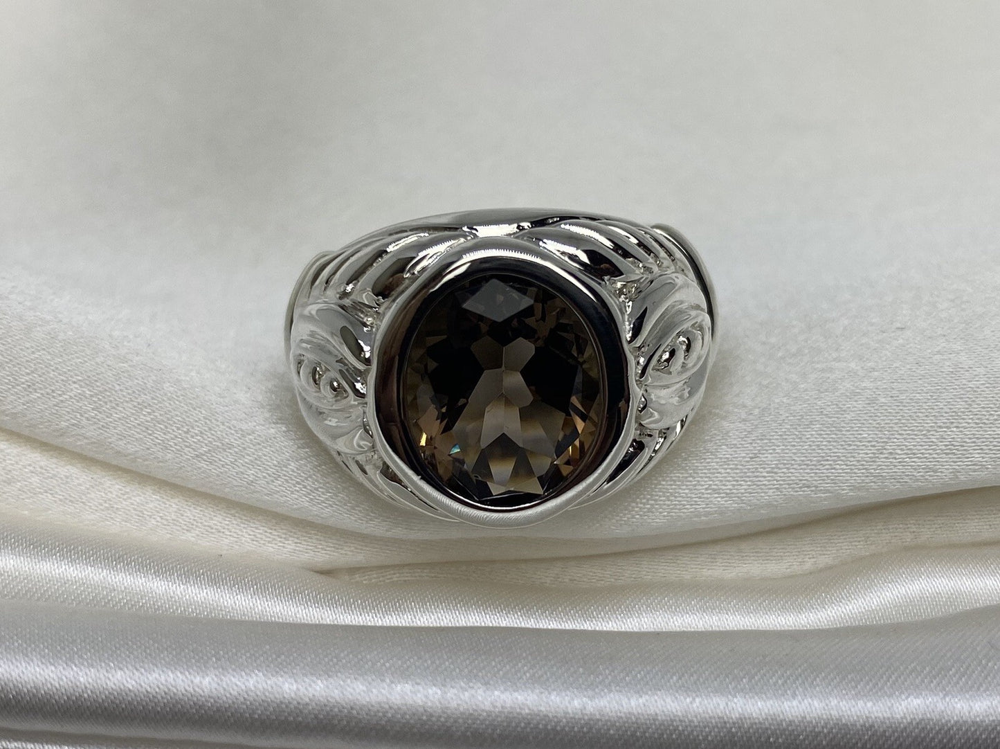 Judith Ripka Sterling Silver 925 Smokey Quartz Ring Vintage Size 7-9 11.6 Grams