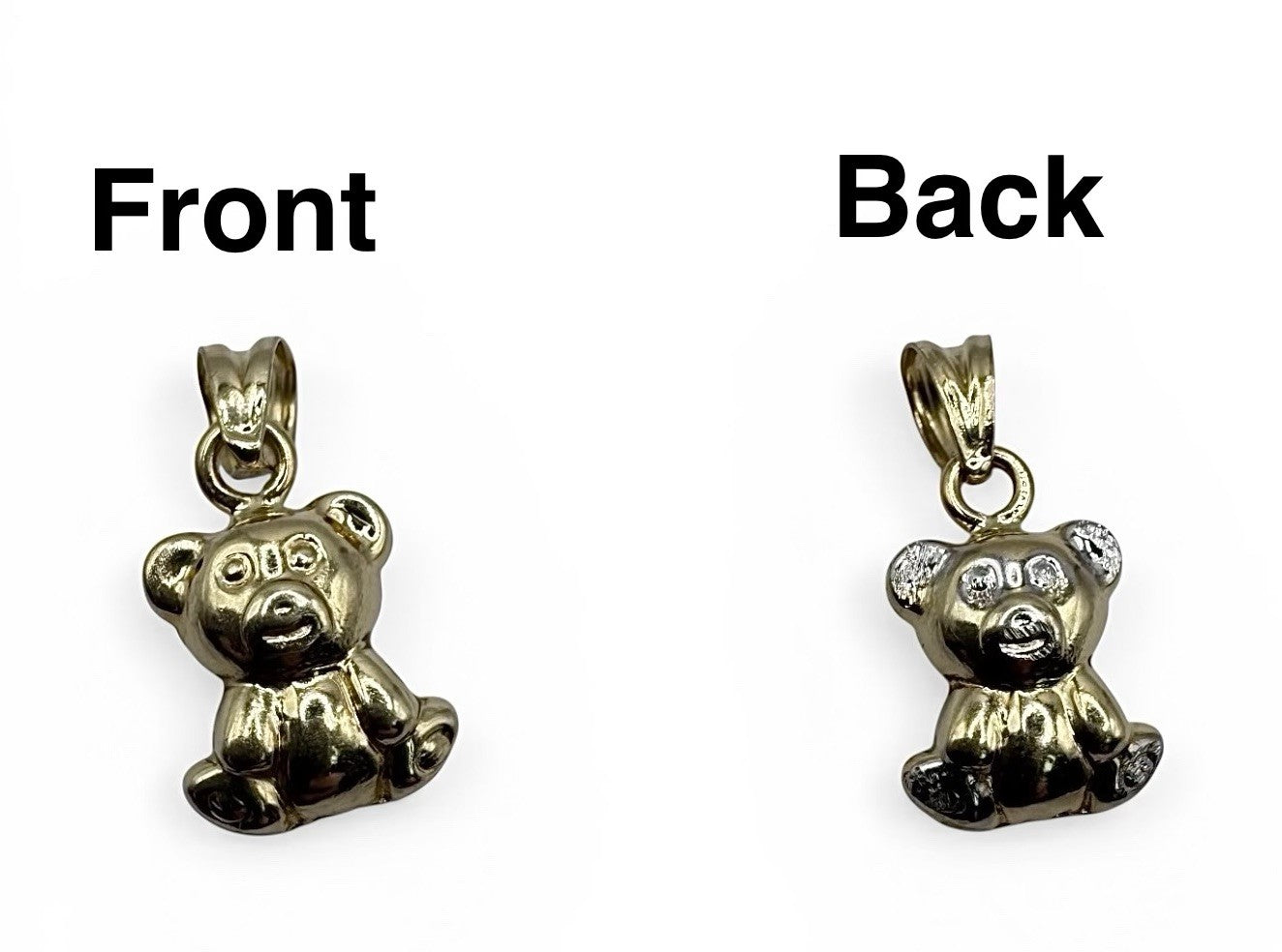 14K Two-Tone Gold Puffy Teddy Bear 3D Reverse Pendant Charm 9.72x17.6mm 1 Gram