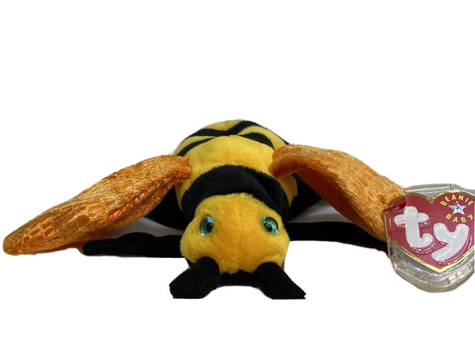 Ty Beanie Baby Buzzie the Bumblebee Plush 2000 with Hang Tag Protector Errors