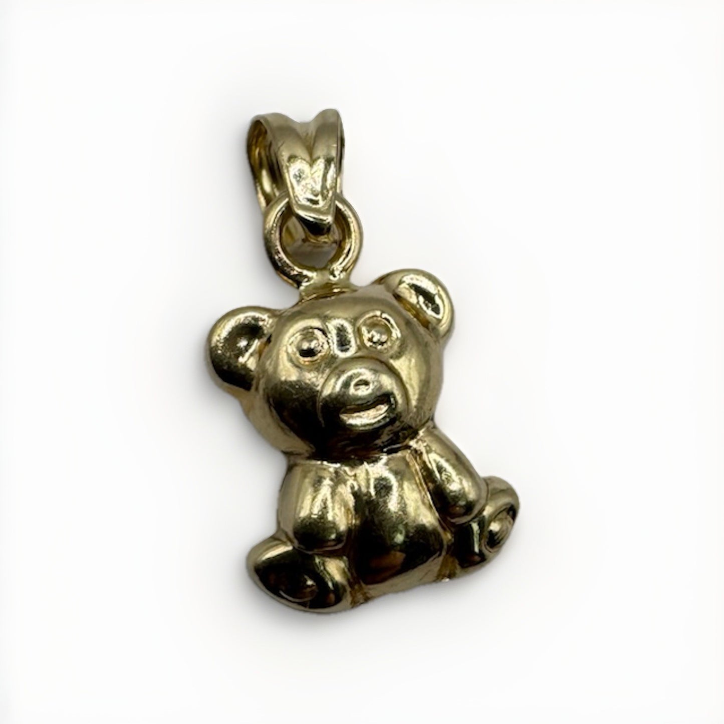 14K Two-Tone Gold Puffy Teddy Bear 3D Reverse Pendant Charm 9.72x17.6mm 1 Gram