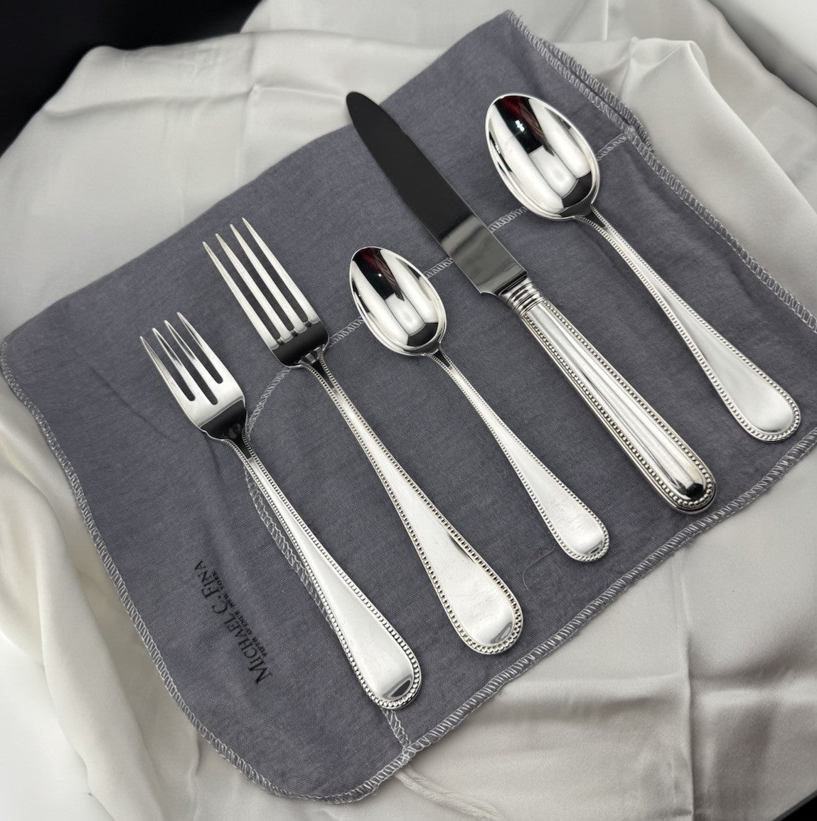 Michael C Fina 925 Sterling Silver 5 Piece Place Setting Bead Pattern 338G Italy