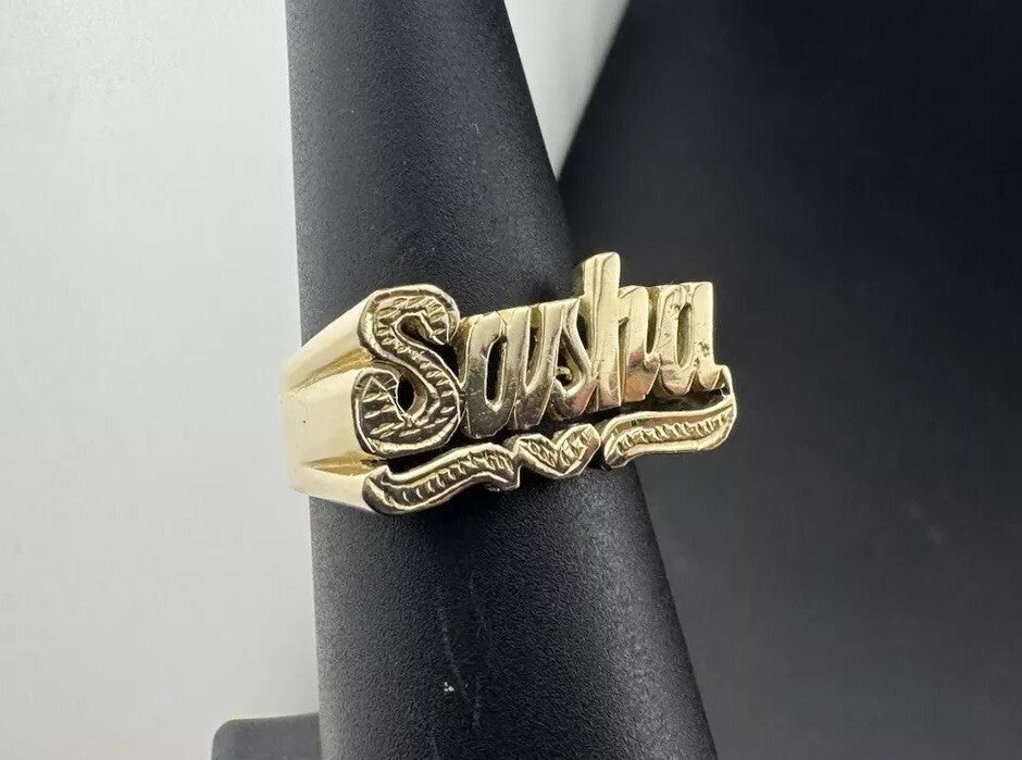 Beltran Jewelry Sasha Handmade Name Ring 14K Gold Heart Tail Design 5.1G Sz 7